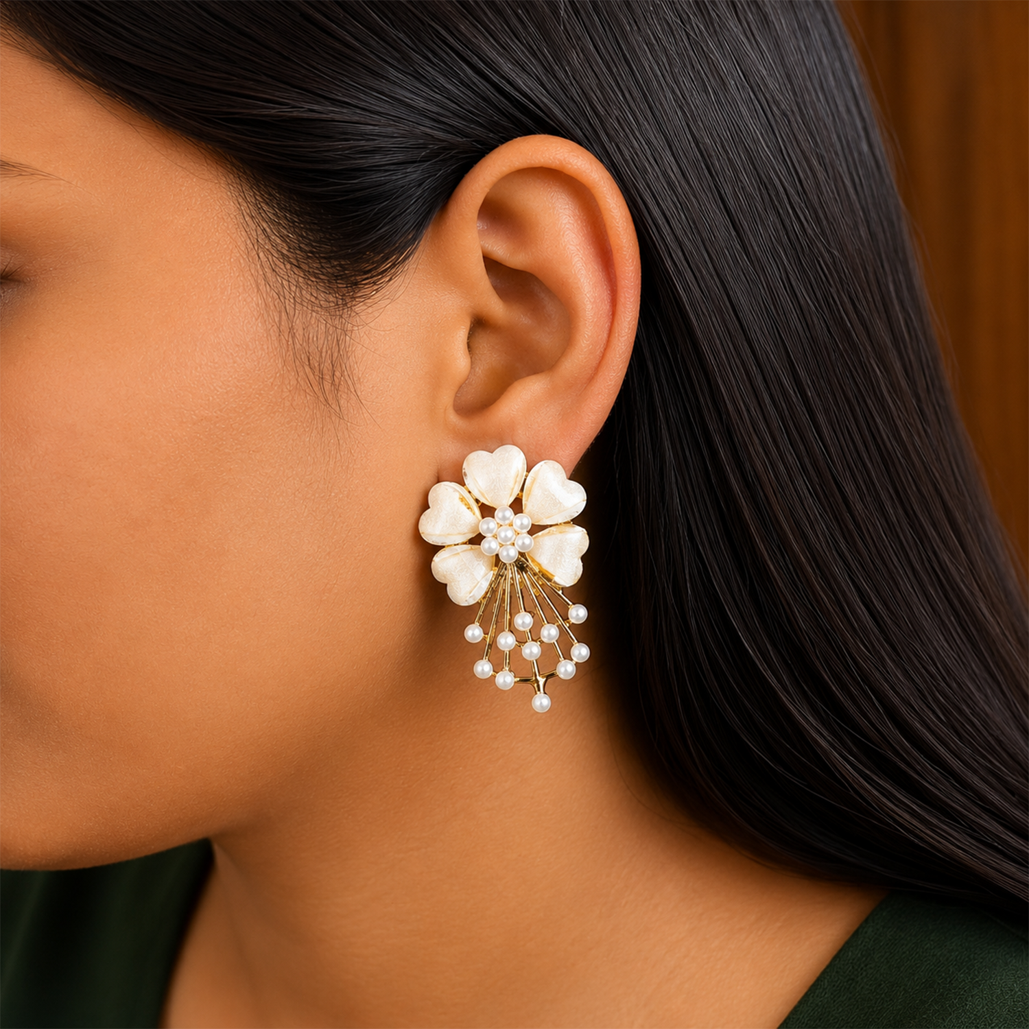 Daisy Flower Pearl Drop Earrings for Girls & Women