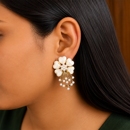 Daisy Flower Pearl Drop Earrings for Girls & Women