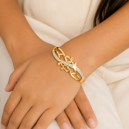 Bazel Leaf Design Ad Stone Bracelet for Girls & Women