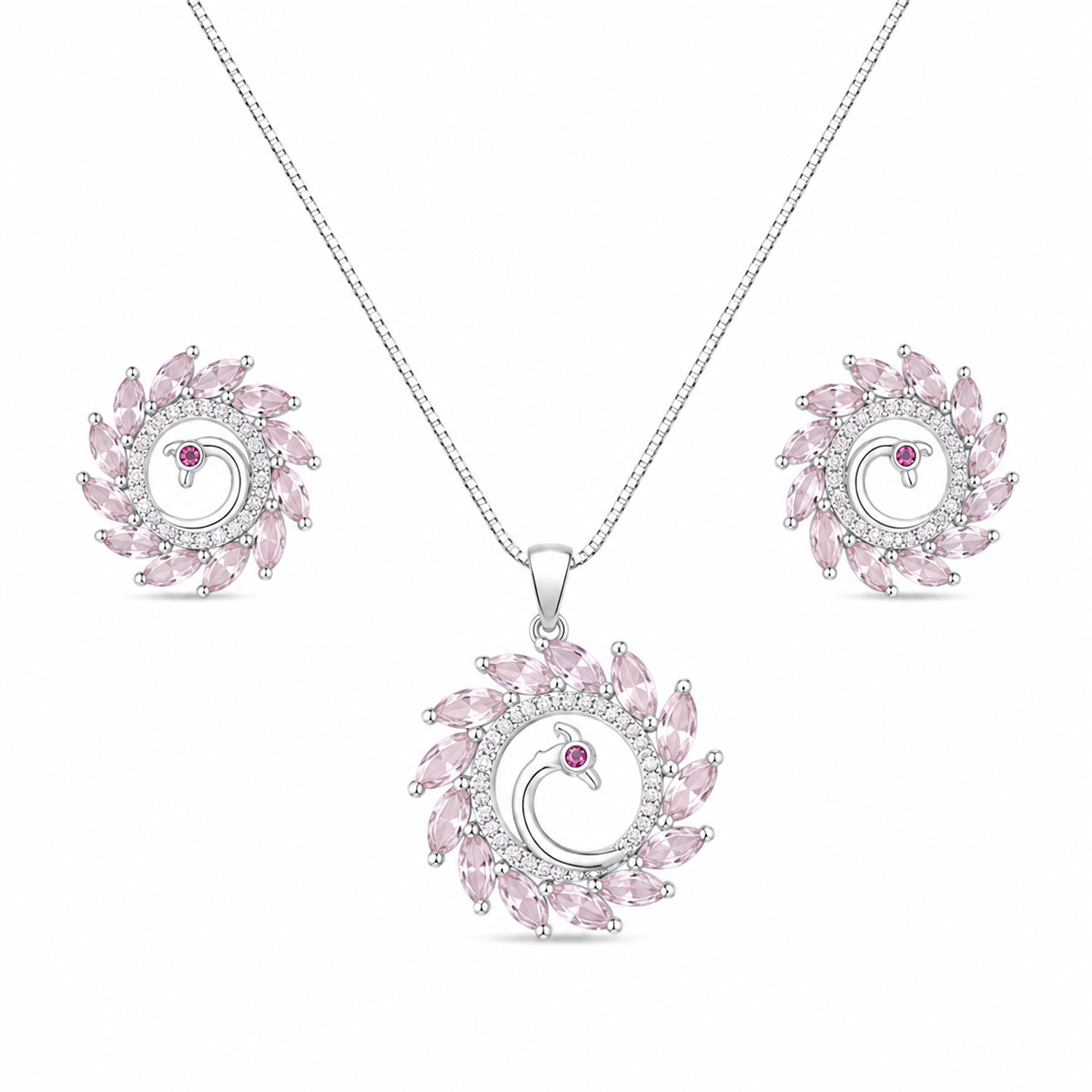 Round Western Peacock Design Pendant Set for Girls & Women's