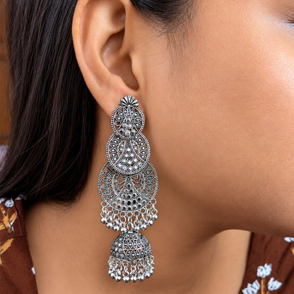 Oxidized Circular Filigree Patterns Earrings for Girls & Women's
