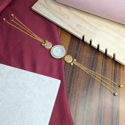 Floral Stone Round Dial Kashmiri Watch for Women & Girls