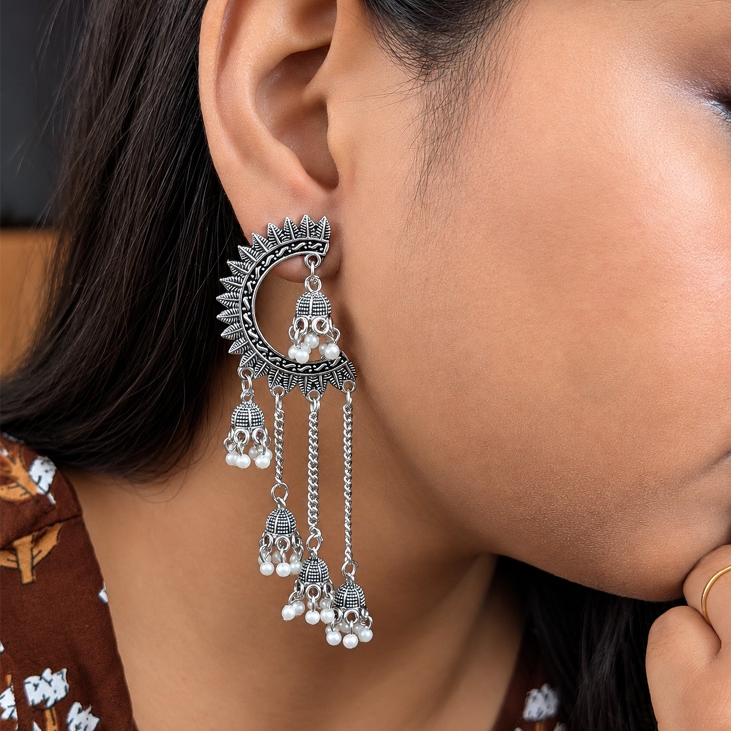 Oxidized Crescent Shaped Earrings for Girls & Women's