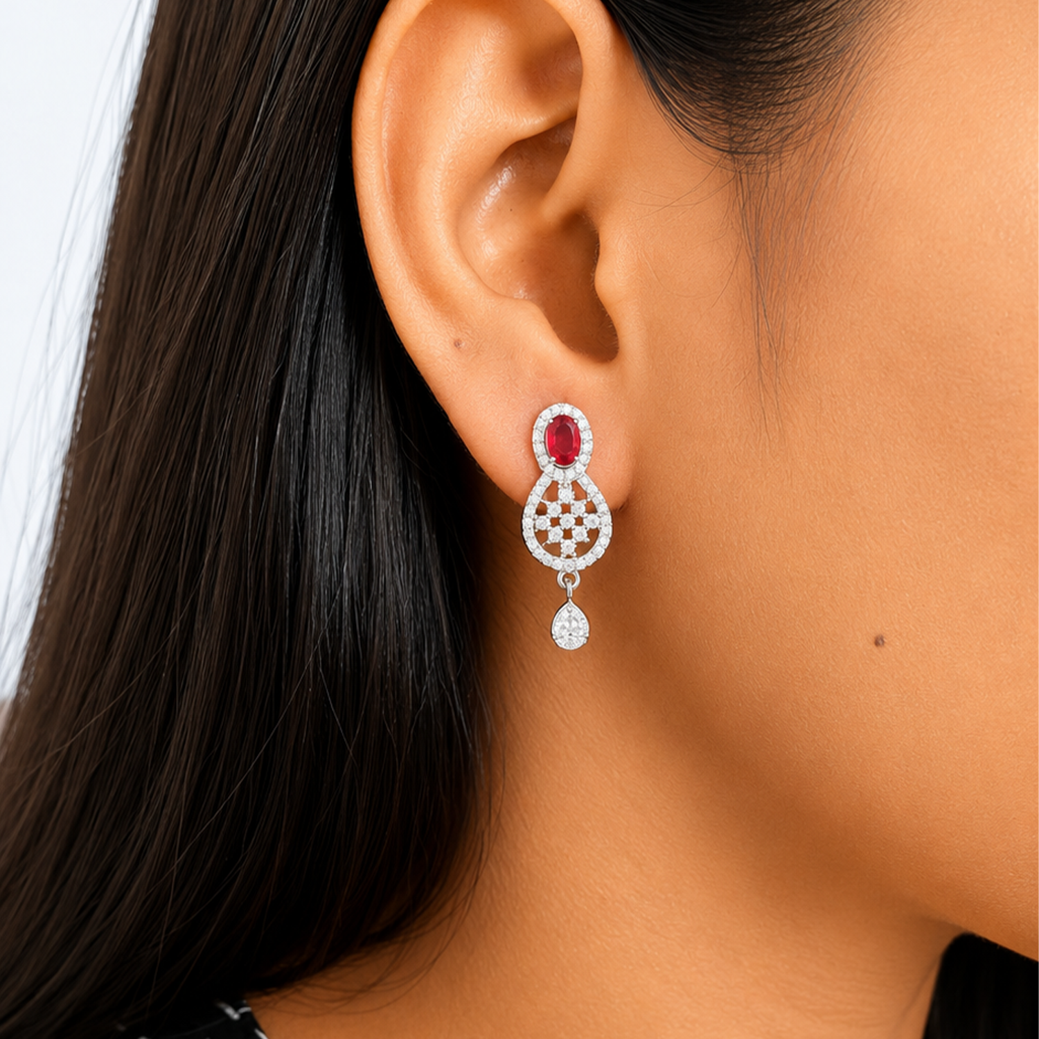Ruby Red Teardrop Stud Earrings for Girls & Women's