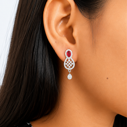 Ruby Red Teardrop Stud Earrings for Girls & Women's