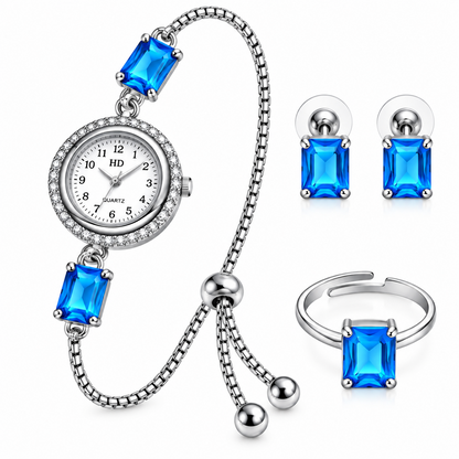Kashmiri Watch Square Earrings with Ring Gift Hamper