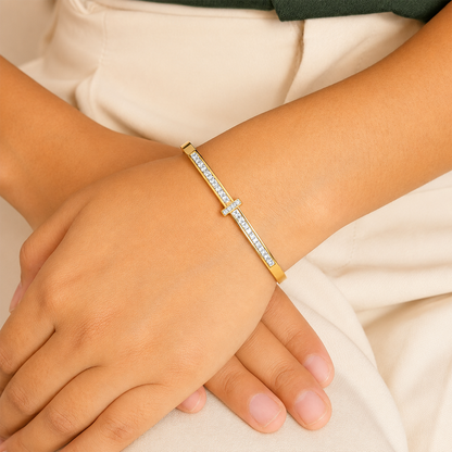 Stylish Narrow Hinged Design AD Stone Bracelet for Girls & Women
