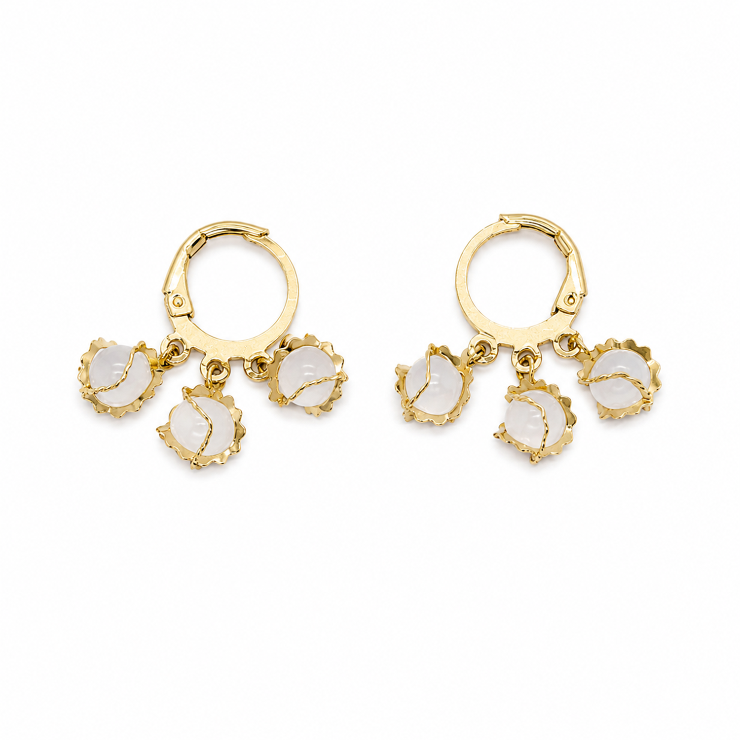 Pearl Drop Danglers Opal Stone Ball Earrings For Girls & Women