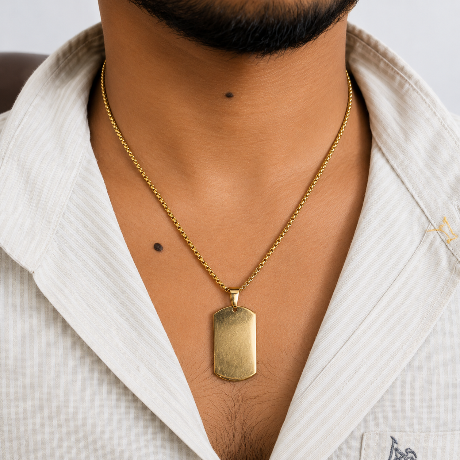 Rectangular Tag Pattern Pendant With Chain For Men & Boys