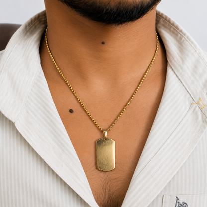 Rectangular Tag Pattern Pendant With Chain For Men & Boys