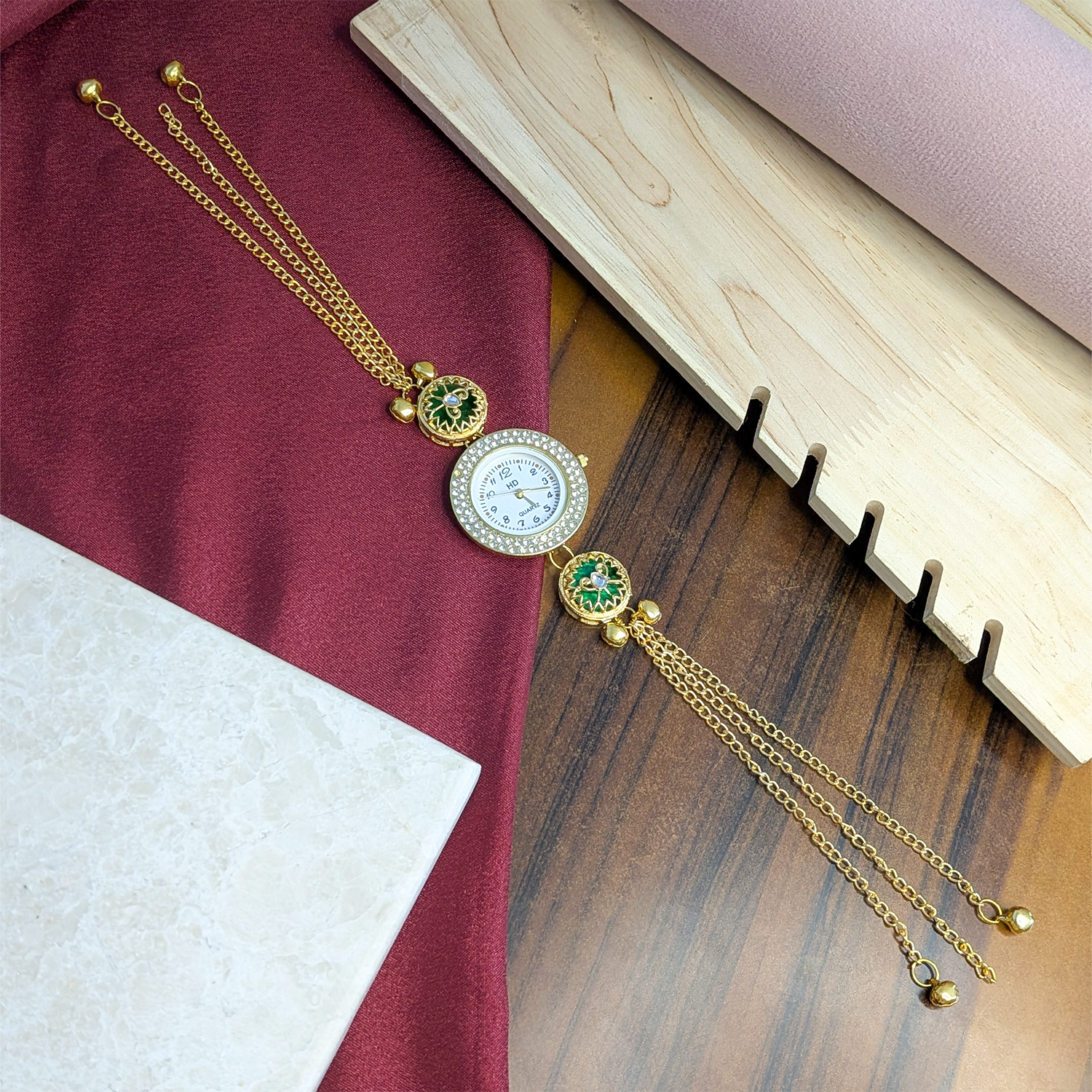 Floral Stone Round Dial Kashmiri Watch for Women & Girls