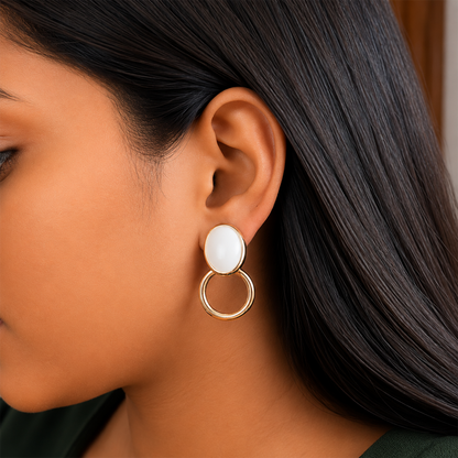 White Oval Hoop Statement Earrings for Girls & Women