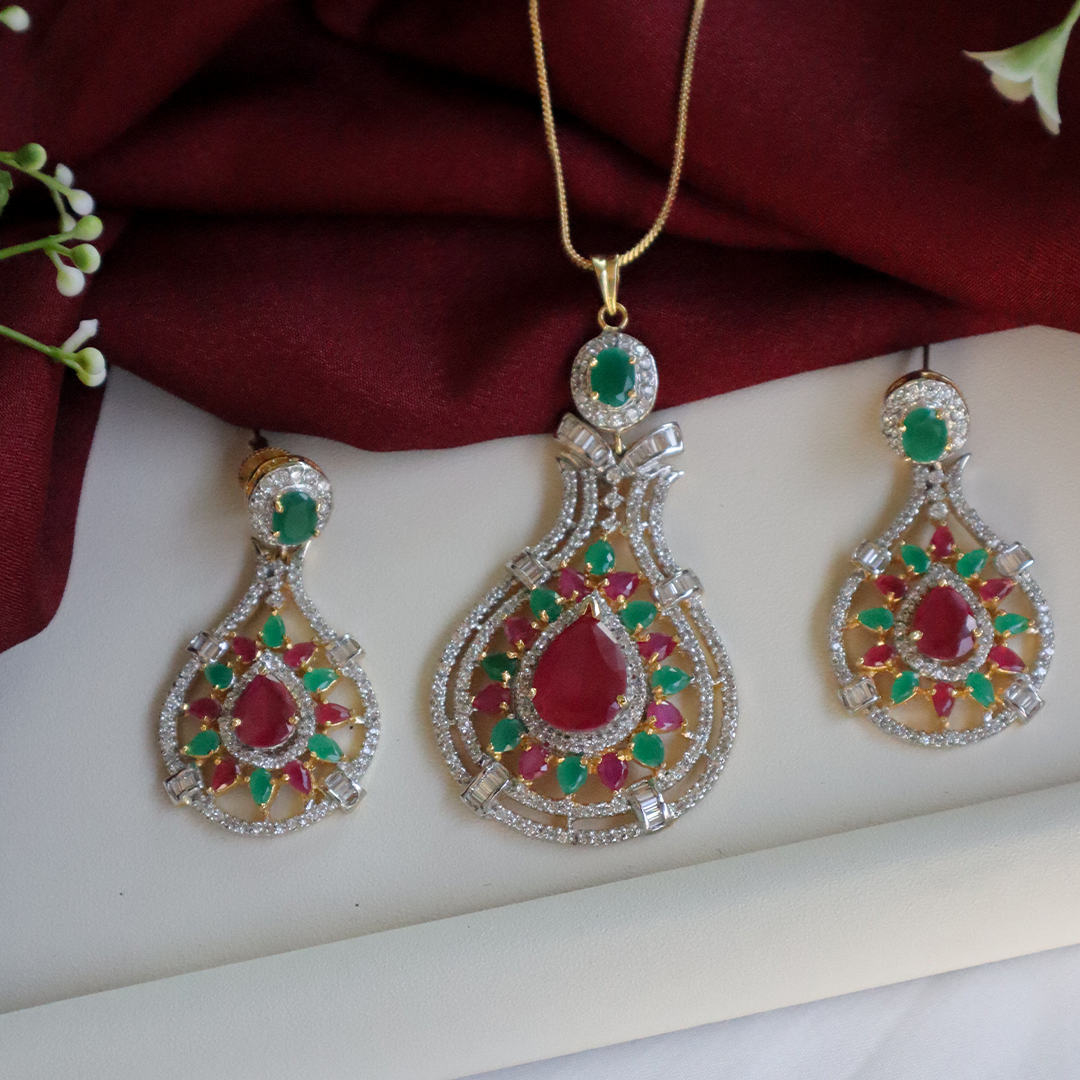 Glamour Glow American Diamond Pendant Set