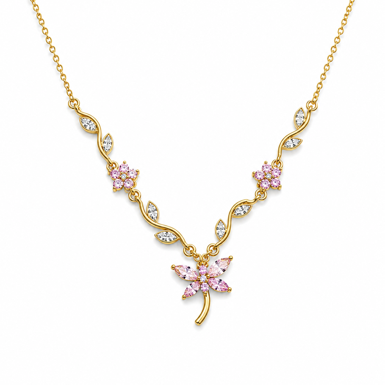 Butterfly Floral CZ Accented Pendant Necklace For Girls & Women's