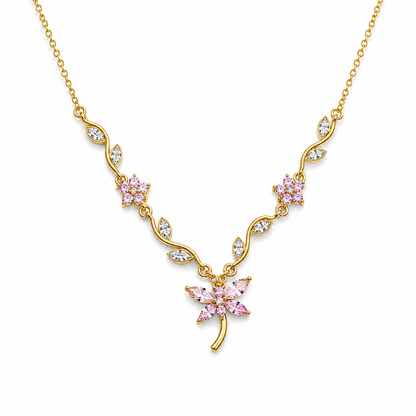 Butterfly Floral CZ Accented Pendant Necklace For Girls & Women's