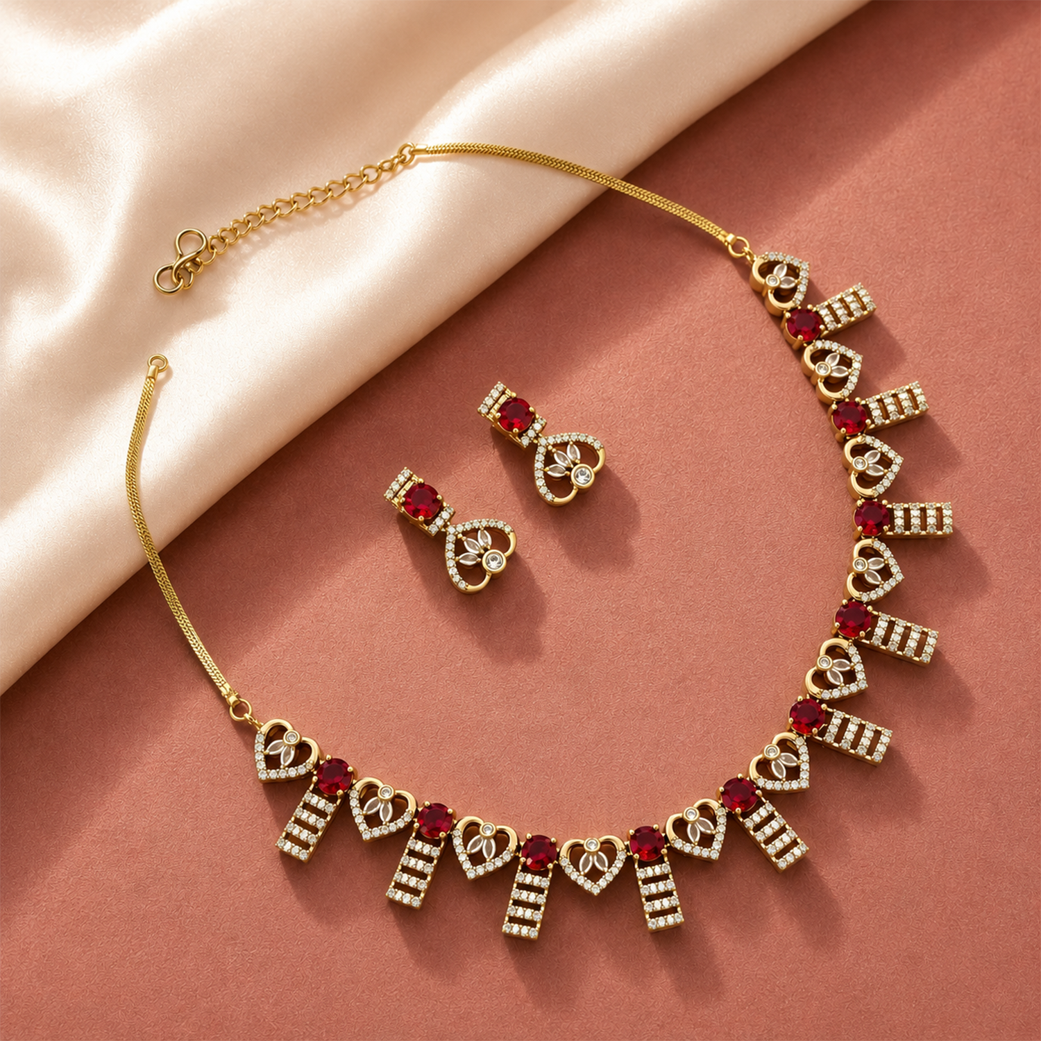 Enchanting AD Stone Heart Shape Necklace Set for Girls & Women's