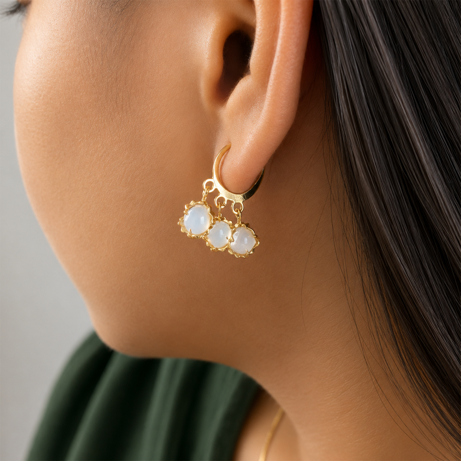 Pearl Drop Danglers Opal Stone Ball Earrings For Girls & Women