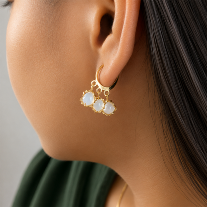 Pearl Drop Danglers Opal Stone Ball Earrings For Girls & Women