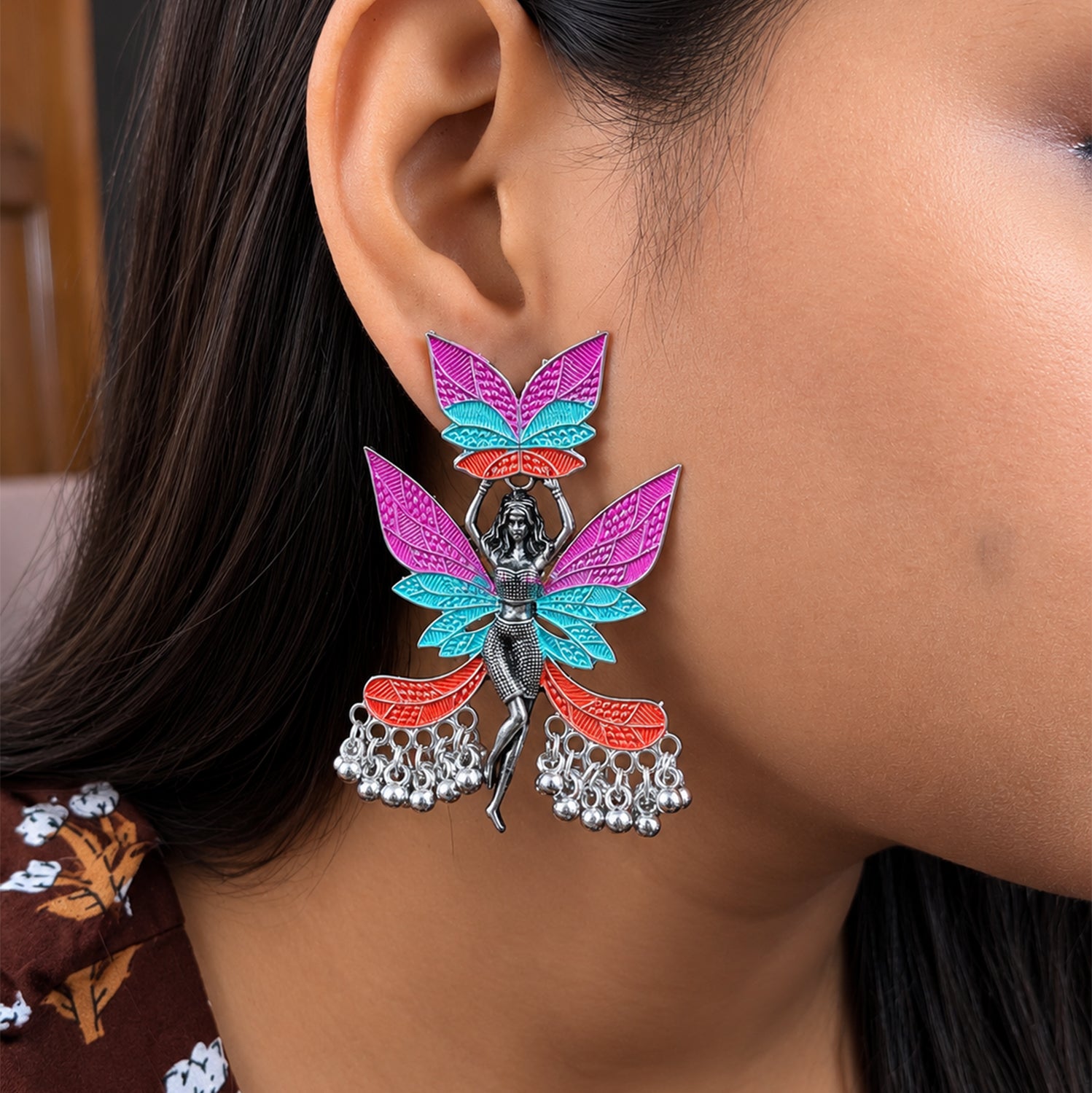 Oxidized Silver Fairy Statement Earrings for Girls & Women's