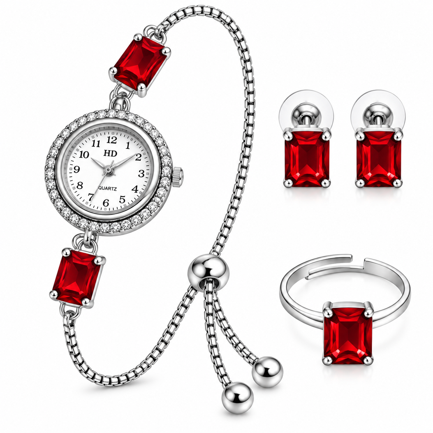Kashmiri Watch Square Earrings with Ring Gift Hamper