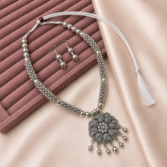 Oxidized Silver Paisley Design Pendant Set for Girls & Women