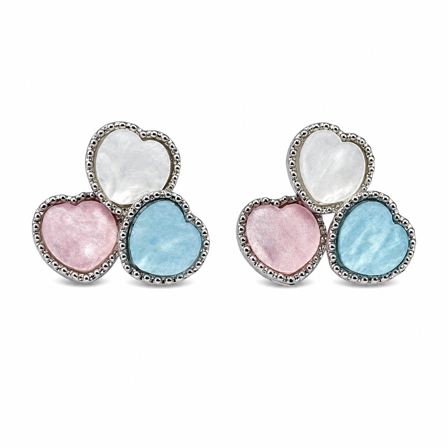 Tricolor Triple Heart Stud Earrings For Girls & Women