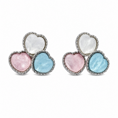 Tricolor Triple Heart Stud Earrings For Girls & Women