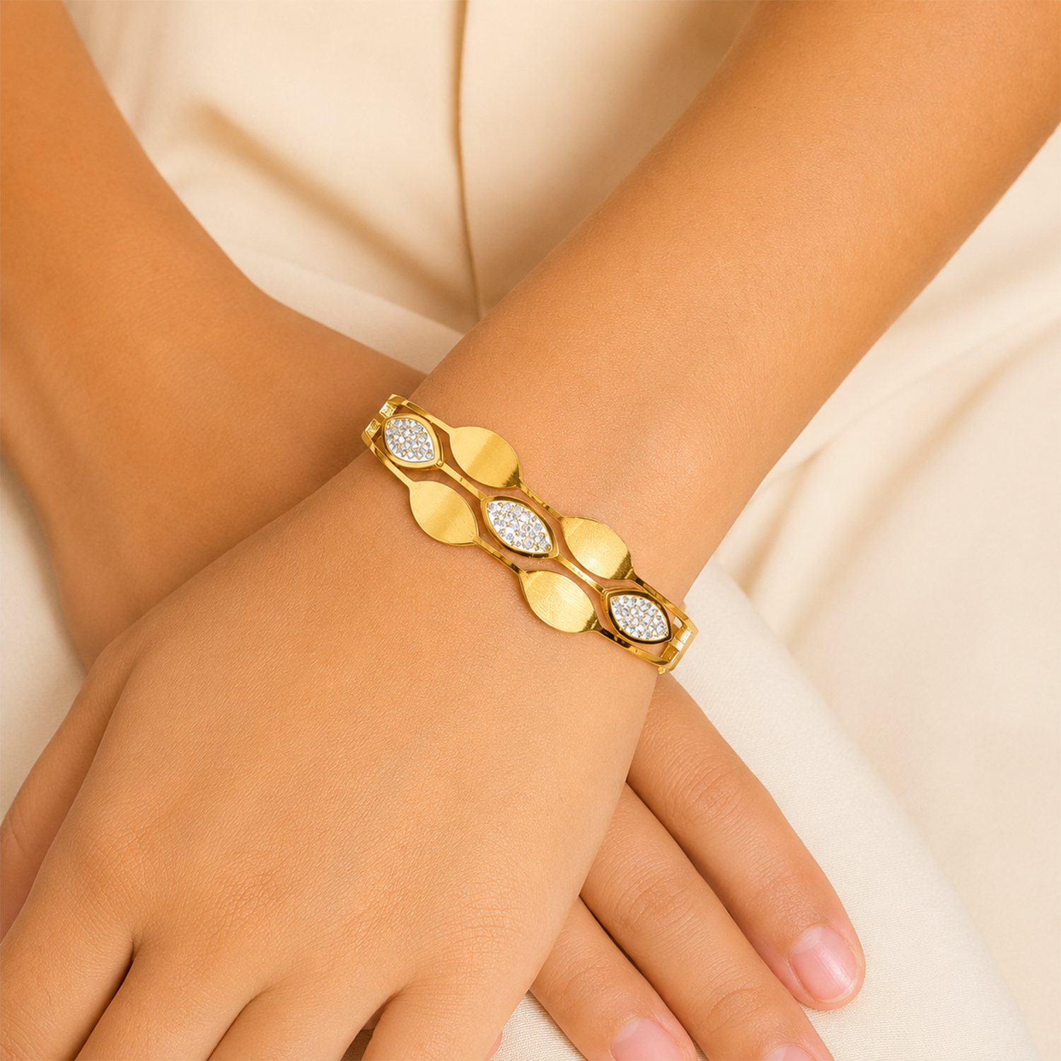 Statement Linear Oval Design AD Stone Bracelet for Girls & Women
