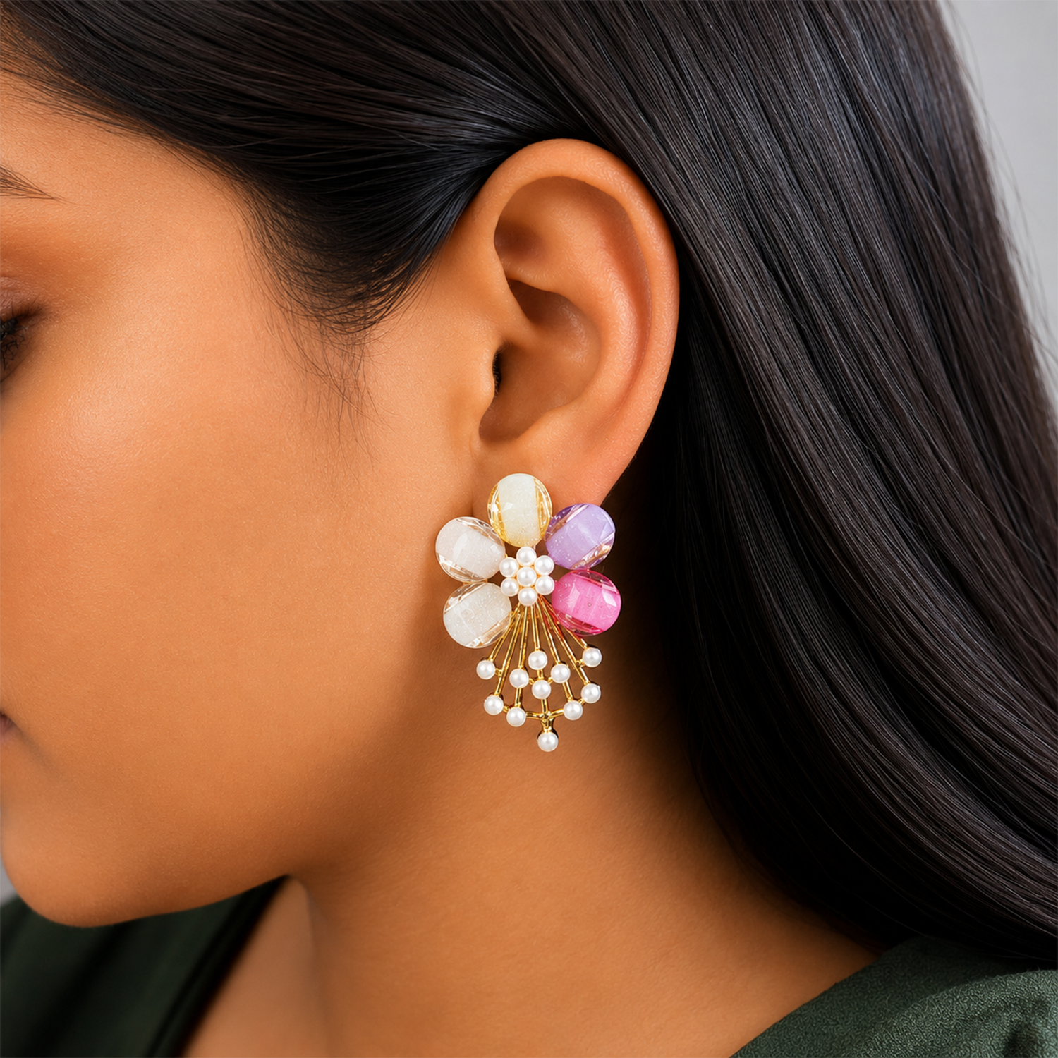 5 PetalFlower Pearl Drop Earrings for Girls & Women
