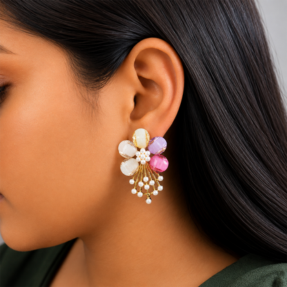 5 PetalFlower Pearl Drop Earrings for Girls & Women