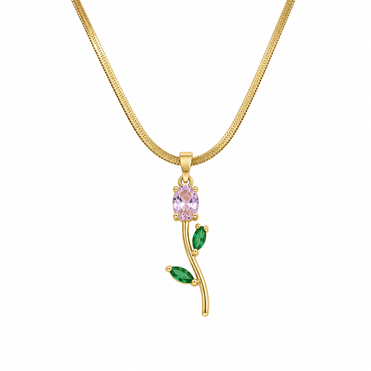 Tulip Teardrop Two Leaf Flower Pendant Necklace For Girls & Women's