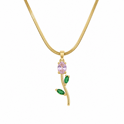 Tulip Teardrop Two Leaf Flower Pendant Necklace For Girls & Women's