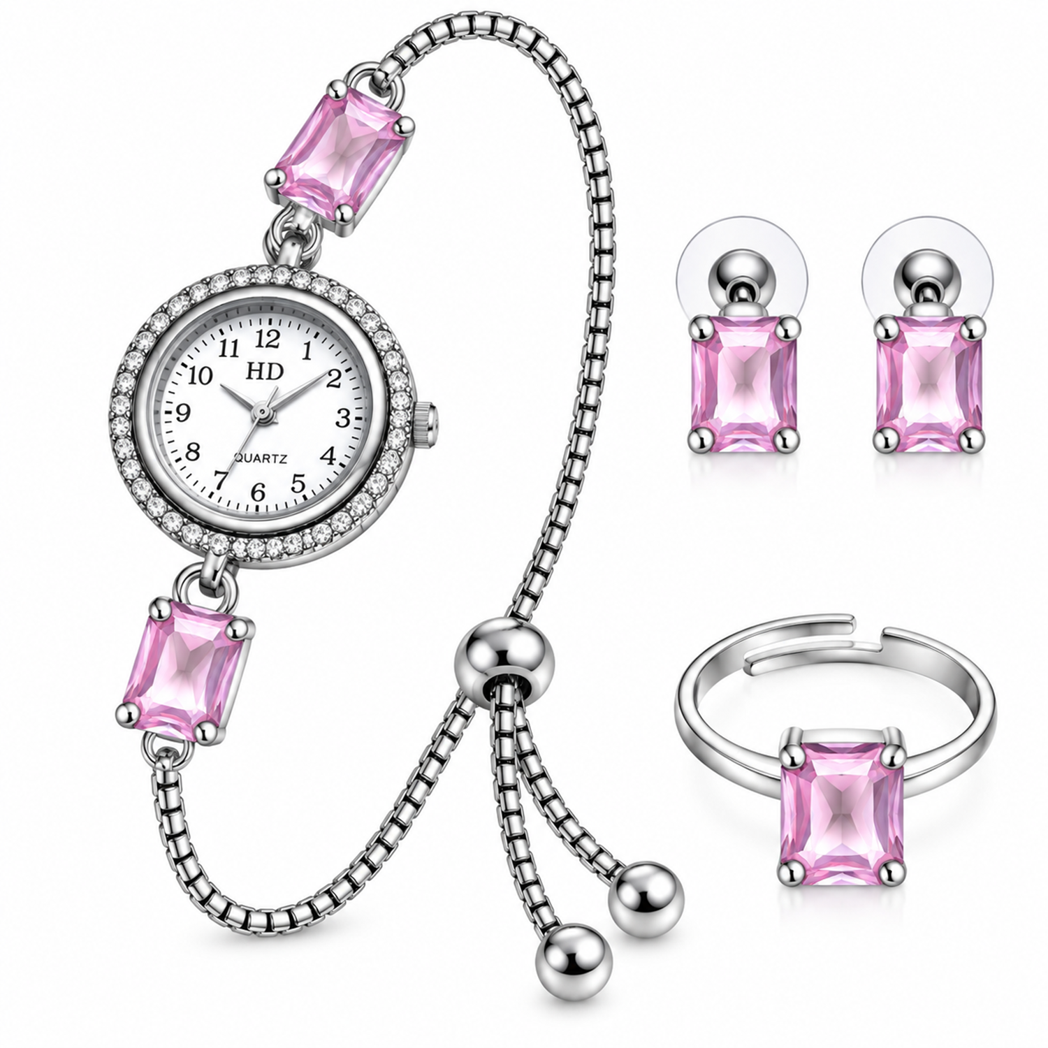 Kashmiri Watch Square Earrings with Ring Gift Hamper