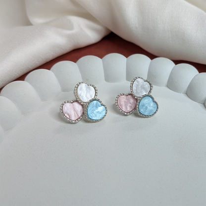Tricolor Triple Heart Stud Earrings For Girls & Women