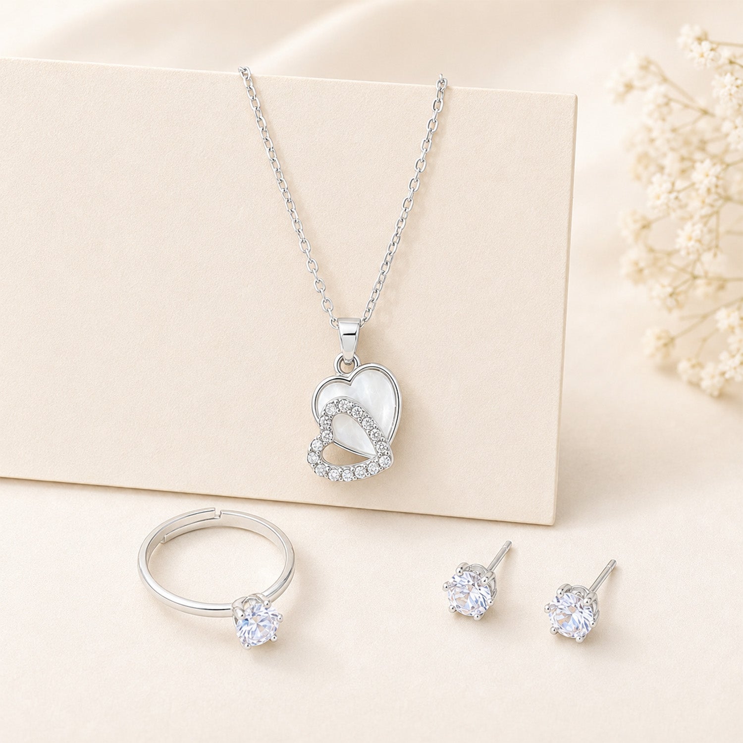 Elegant Heart Pendant Jewellery Set for Women & Girls
