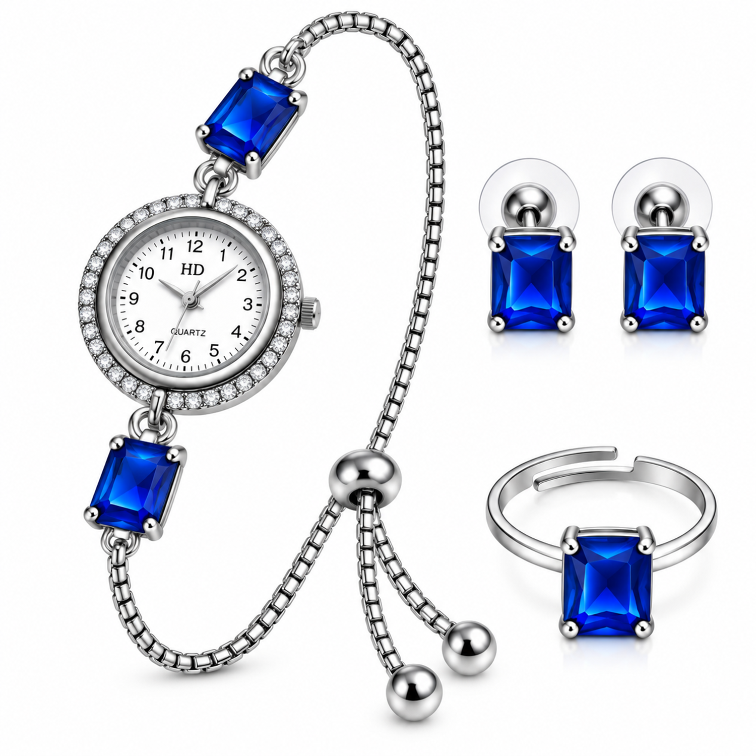 Kashmiri Watch Square Earrings with Ring Gift Hamper