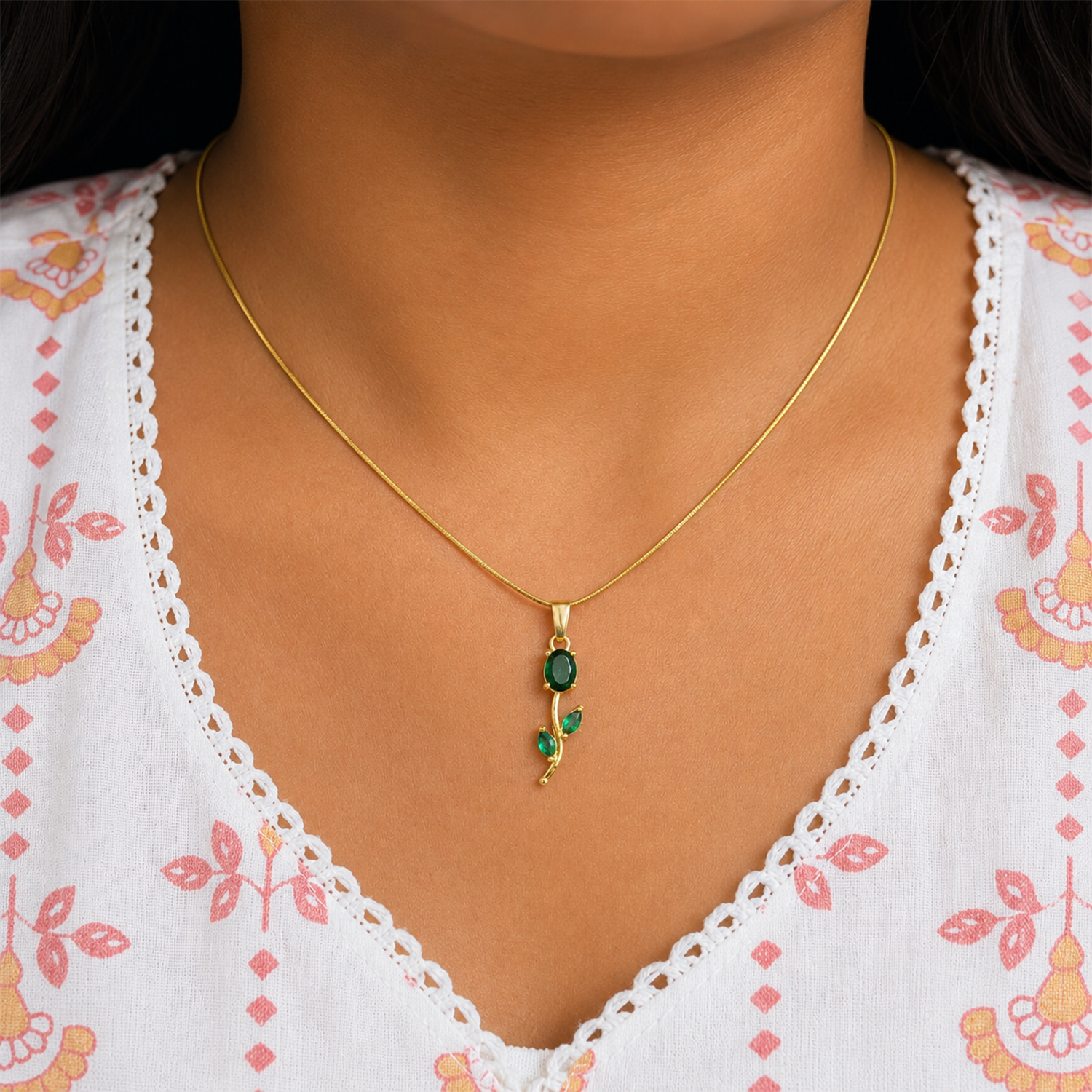 Tulip Two Leaf Floral Pendant Necklace For Girls & Women's
