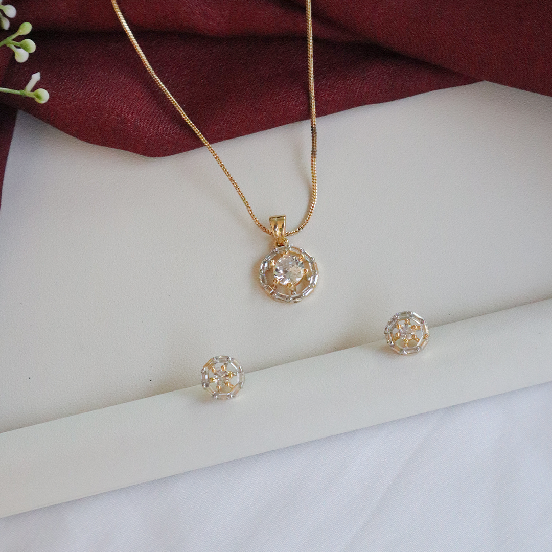 Radiant Halo Pendant Set with American Diamonds