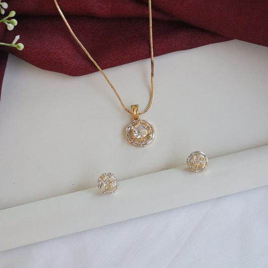 Radiant Halo Pendant Set with American Diamonds