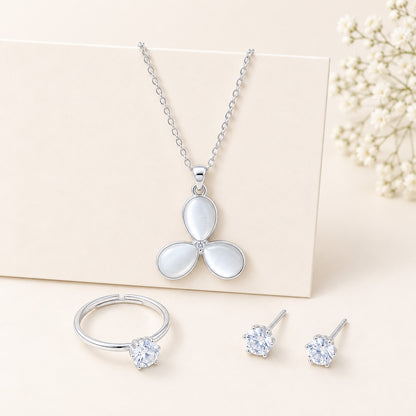 Silver-Tone Crystal-Style Matching Jewelry Set with Red Gift Box