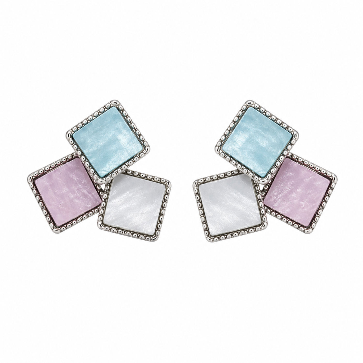 Tricolor Triple Square Stud Earrings For Girls & Women