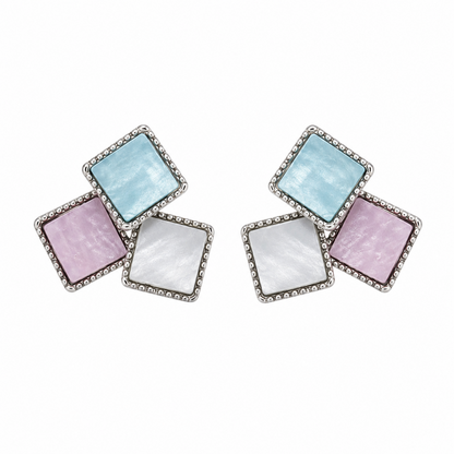 Tricolor Triple Square Stud Earrings For Girls & Women
