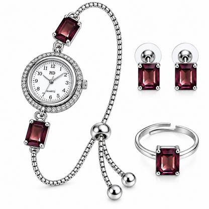 Kashmiri Watch Square Earrings with Ring Gift Hamper