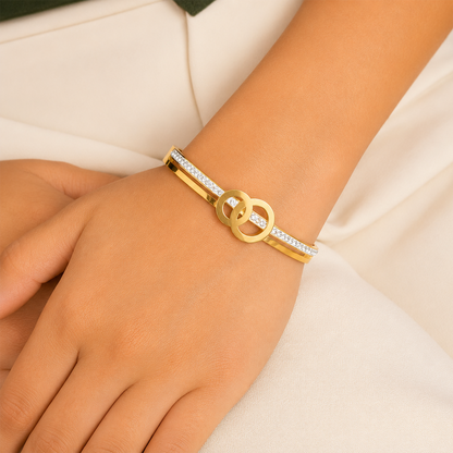 Classic Dual RIngs Design AD Stone Bracelet for Girls & Women