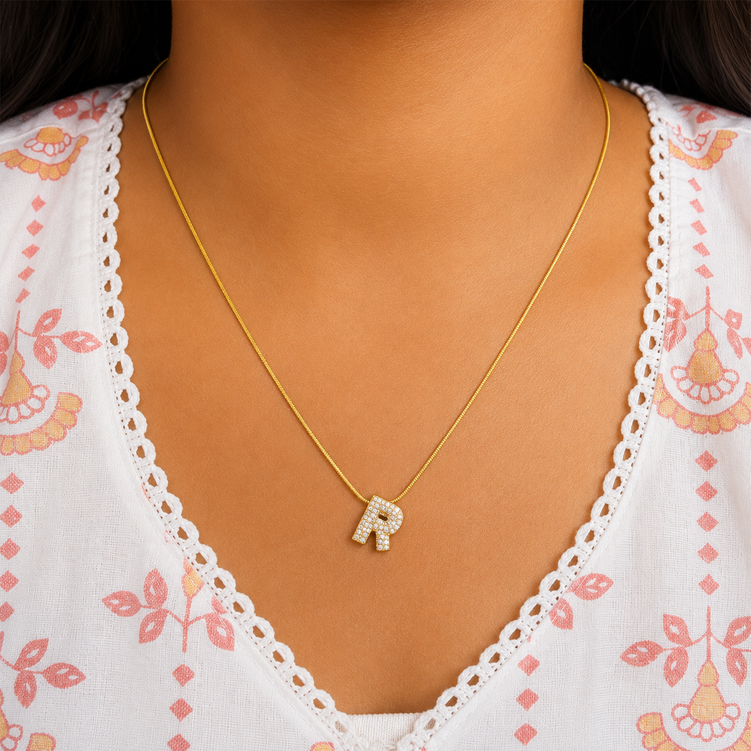 Chunky CZ Stone Alphabet Pendant for Girl & Women's