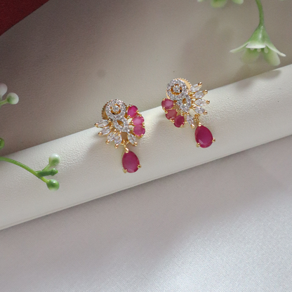 Ruby Royale Drop American Diamond Pendant Set