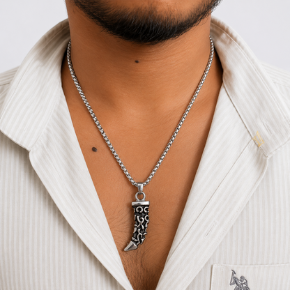 Wolf Tooth Design Brass Pendant With Stainless Steel Chain For Men & Boys