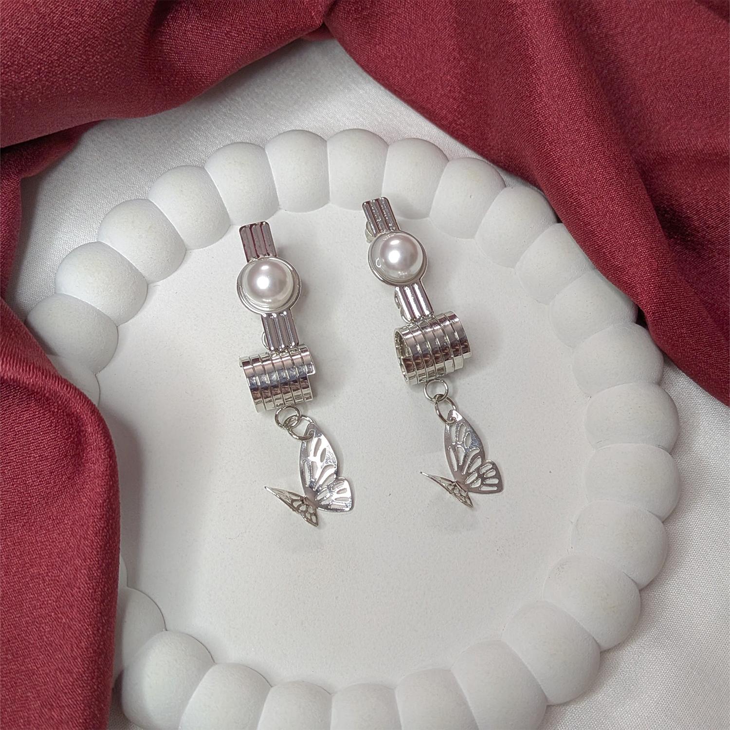 Adjustable Pearl Finger Ring with Butterfly Tassel Charm for Women & Girls