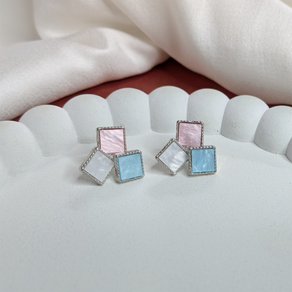 Tricolor Triple Square Stud Earrings For Girls & Women