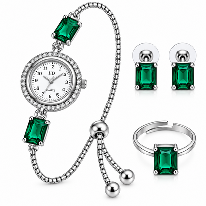 Kashmiri Watch Square Earrings with Ring Gift Hamper